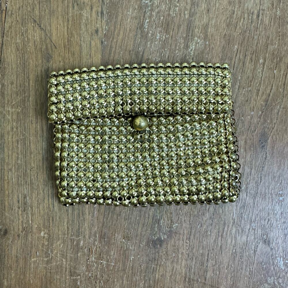 Whiting & Davis Vintage Brass Metal Mesh‎ Chainmail Clutch handbag purse